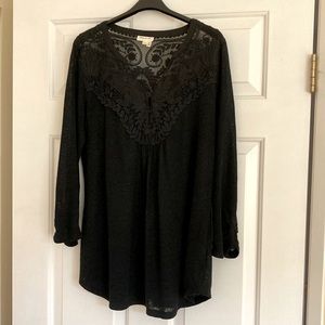 Anthropologie, Meadow Rue black with beautiful lace tunic top